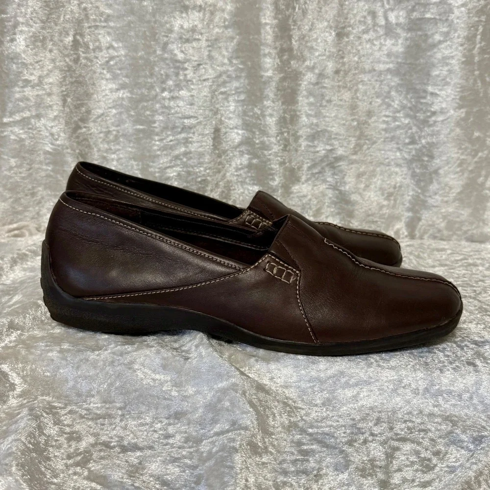 Aerology by Aerosoles Womens Dark Brown Leather Mule-Slip‎ On Loafer Shoes Sz-10